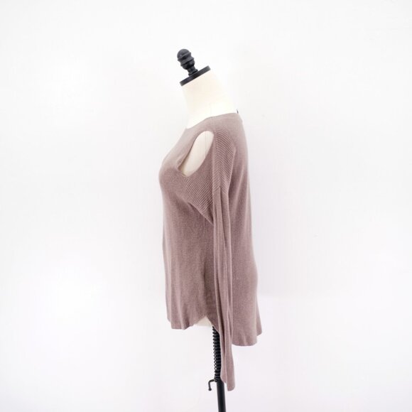 Express Small Beige Open / Cold Shoulder Long Sleeve Knit Blouse Top Small Ribbe - Picture 5 of 10